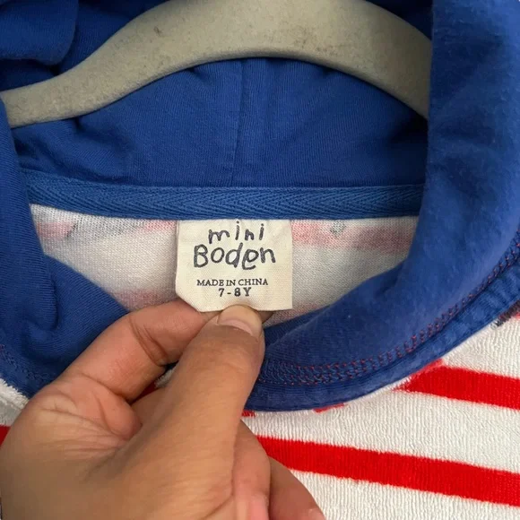 Mini boden red white and blue striped Nessie terry cloth hooded coverup - Picture 4 of 5